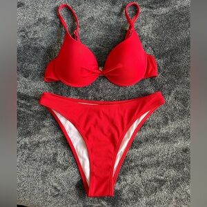 Red Ribbed Push-Up Bikini Set - Women Swim Bikinis